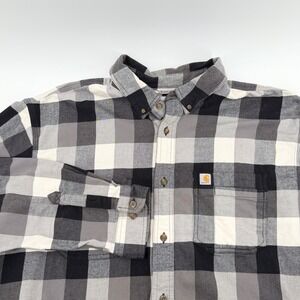 Carhartt Mens Relaxed Fit Plaid Flannel Button Down Shirt Gray Black White 2XL